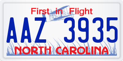 NC license plate AAZ3935