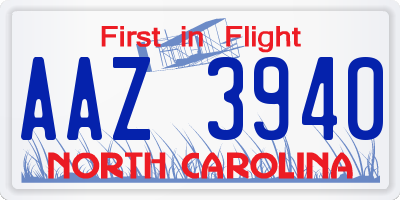 NC license plate AAZ3940