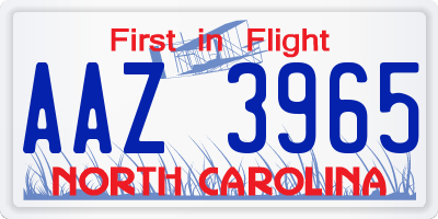 NC license plate AAZ3965
