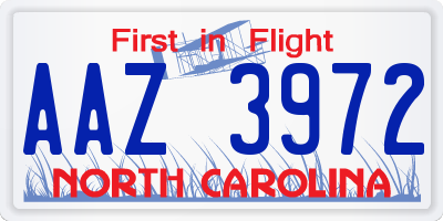 NC license plate AAZ3972