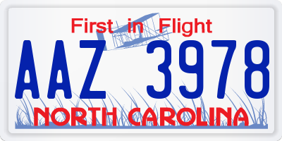 NC license plate AAZ3978