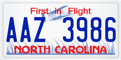 NC license plate AAZ3986