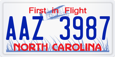 NC license plate AAZ3987