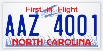 NC license plate AAZ4001