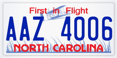 NC license plate AAZ4006