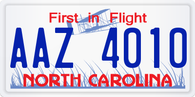 NC license plate AAZ4010