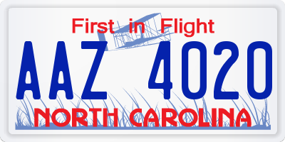 NC license plate AAZ4020