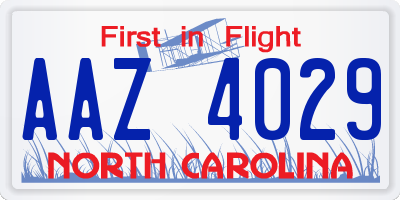 NC license plate AAZ4029