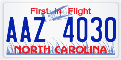 NC license plate AAZ4030