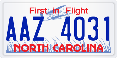NC license plate AAZ4031