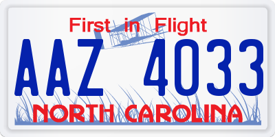 NC license plate AAZ4033