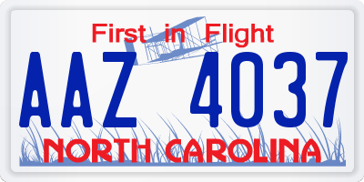 NC license plate AAZ4037