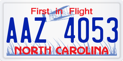 NC license plate AAZ4053