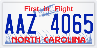 NC license plate AAZ4065