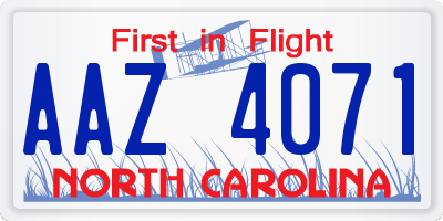 NC license plate AAZ4071