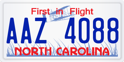 NC license plate AAZ4088