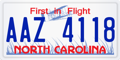 NC license plate AAZ4118
