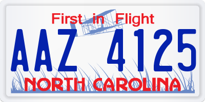 NC license plate AAZ4125