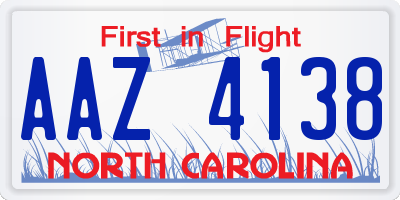 NC license plate AAZ4138
