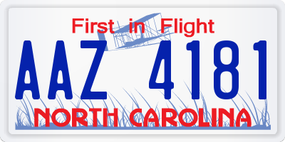 NC license plate AAZ4181