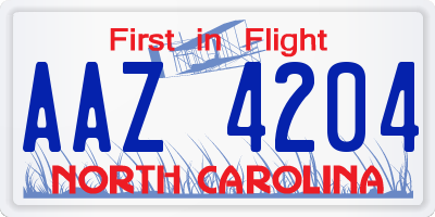 NC license plate AAZ4204