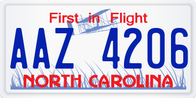 NC license plate AAZ4206