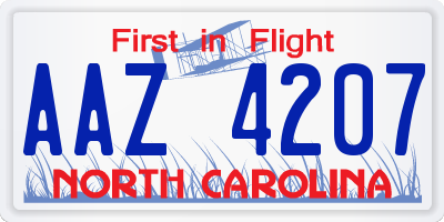 NC license plate AAZ4207