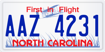 NC license plate AAZ4231