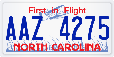 NC license plate AAZ4275