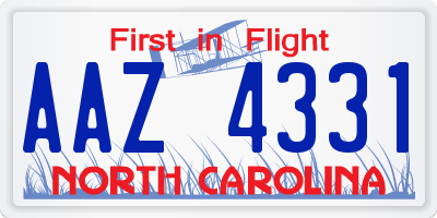 NC license plate AAZ4331