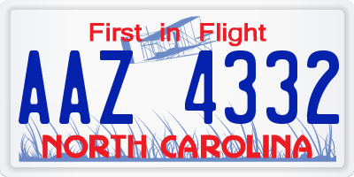 NC license plate AAZ4332