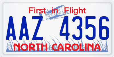 NC license plate AAZ4356