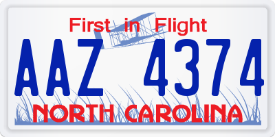 NC license plate AAZ4374