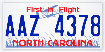 NC license plate AAZ4378