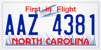 NC license plate AAZ4381