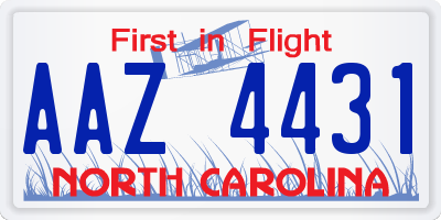 NC license plate AAZ4431