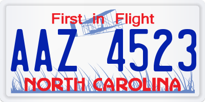 NC license plate AAZ4523