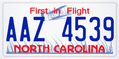 NC license plate AAZ4539