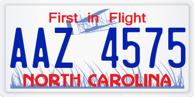 NC license plate AAZ4575
