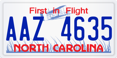 NC license plate AAZ4635