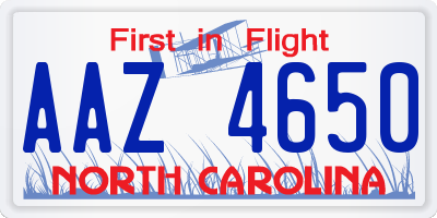 NC license plate AAZ4650
