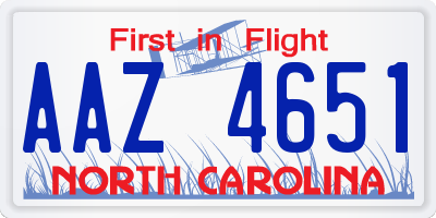 NC license plate AAZ4651