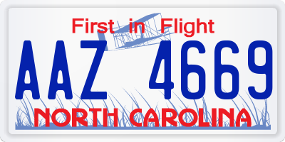 NC license plate AAZ4669