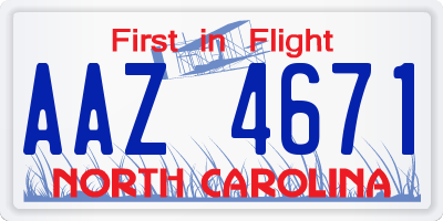 NC license plate AAZ4671