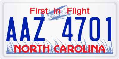 NC license plate AAZ4701