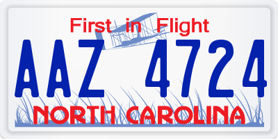 NC license plate AAZ4724