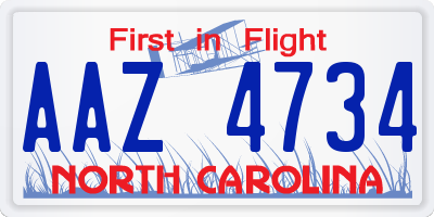 NC license plate AAZ4734