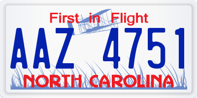 NC license plate AAZ4751