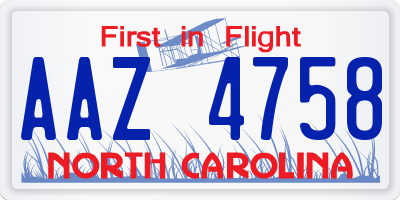 NC license plate AAZ4758
