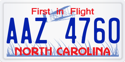 NC license plate AAZ4760